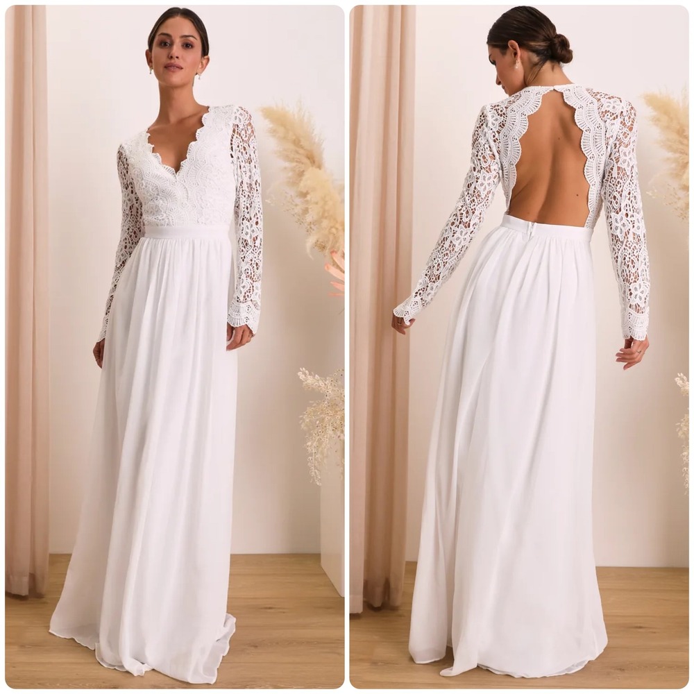 Lulus Womens Awaken My Love White Lace Romantic Boho Wedding Bridal Maxi Dress L